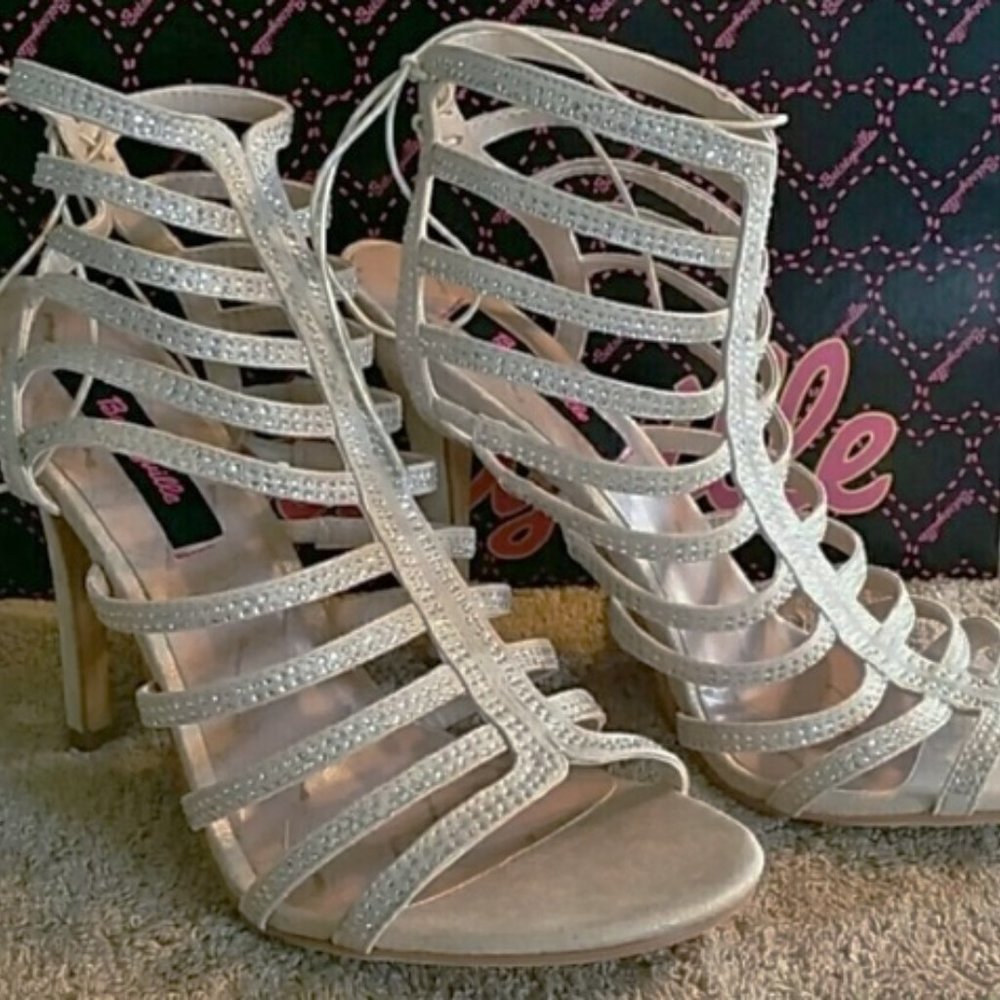 Betseyville Betsey Johnson Cagey Gladiator Crystal Rhinestone Heel Sandals - Picture 4 of 6